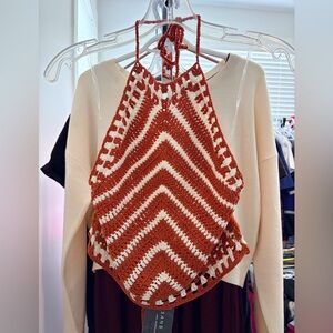 Sans Souci Rust & Cream Crochet Halter Top